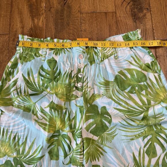 NWT Ruby Rd Pants Womens M Capri High Rise Linen Blend Wide Leg Tropical Palm - Picture 3 of 6